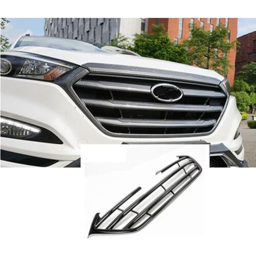 For Hyundai Tucson 2015 2016 2017 2018 Car Protection Detector ABS Chrome Trim Front Up Grid Grill Grille Around Frame Lamp 1pcs