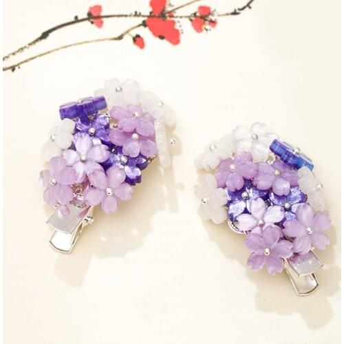 FORSEVEN Vintage Chinese Style Hair Clip Children Adult Purple Flower Pattern Decor Ancient Hairpin Small Hair Accessories SL
