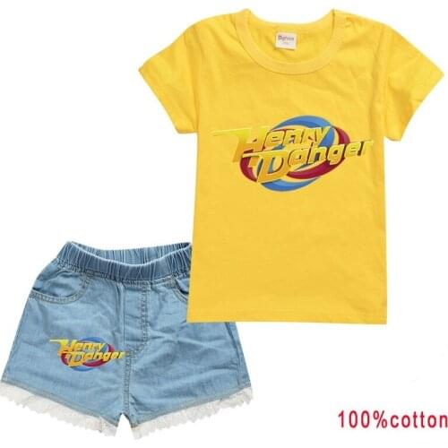 Henry Danger Kids Girls Clothes Set Summer Short Sleeve T-shirt + jeans shorts Outfits Baby Clothing 4 5 6 7 8 9 10 11 12 year