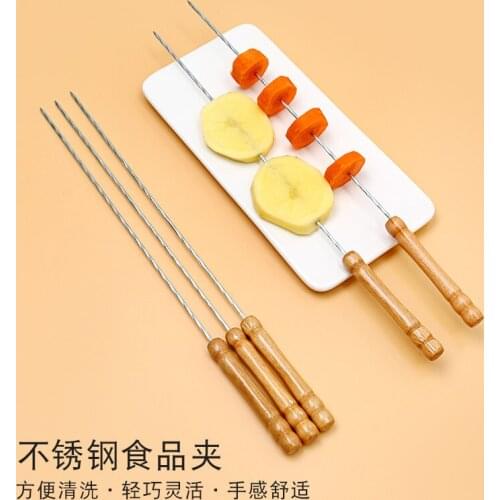 Wooden handle barbecue needle stainless steel BBQ iron outdoors grill meat mutton skewer camping picnic stick 10pcs