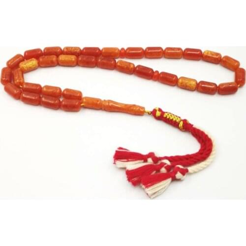 Red resin Tasbih 33 beads rosary Muslim bracelet Turkish style kehribar tespih Cotton handmade tassel gift for Ramadan