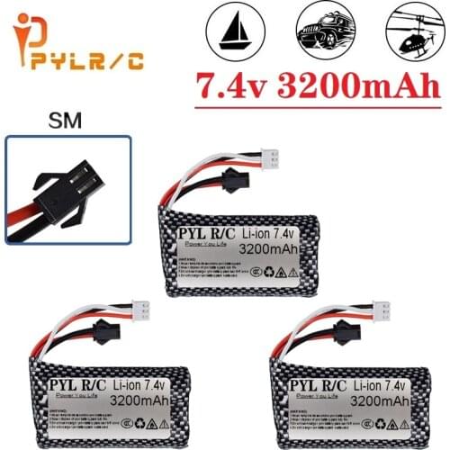 5Pcs (SM Plug) 7.4V 3200mAH 25C 18650 Li-ion Batery For RC Helicopter Car Tanks Train Boats Guns Toys 2S 7.4V battery Wholesale
