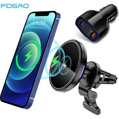 Magnetic Car Wireless Charger for iPhone 12 Pro Max Mini Qi PD 15W Induction Fast Charging Phone Holder Air Vent Mount Stand