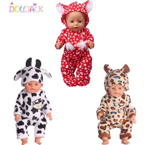 17" American Doll Outfit Cute Cartoon Cat,Cow,Heart Jumpsuit + Hat Clothes Set Suit For 43cm New Born Bebe&Russia,OG Girl Doll