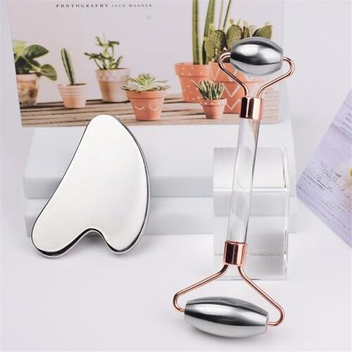 Stainless Steel Facial Roller Gua Sha Tool Set Face Care Massage Neck Beauty Health Anti Wrinkle Cellulite Skin Detox Massager