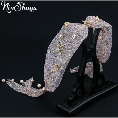NiuShuya Flower Princess Headband Elegance Star Glitter Floral Headdresses Fairy Silk Yarn Beaded Pearl Hair Accessories