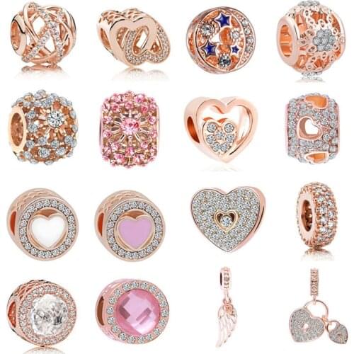 2020 new free shipping 4pcs/lot rose gold wing lock key galaxy cross heart moon star diy bead fit Pandora charms bracelet X074