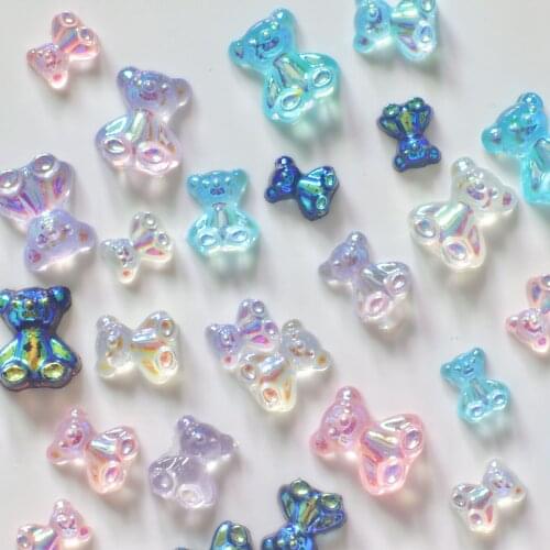 New 30pcs Multi-size 3D resin nail art flat bottom rhinestone bear transparent AB color DIY nail art decoration supplies