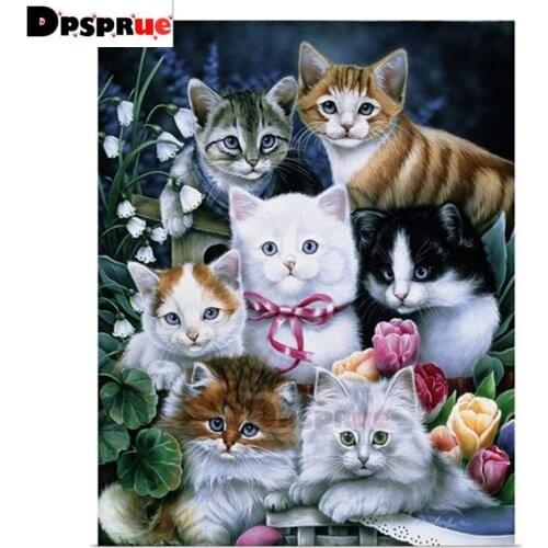 Dpsprue Full Square/Round Diamond Painting Cross Stitch Diamond 3D Embroidery Cat Animal DIY 5D Moasic Home Decor Gift D24