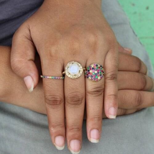 Rainbow cocktail ring Gold filled micro pave multi color cz engagement ring 2019 new arrived women finger rings