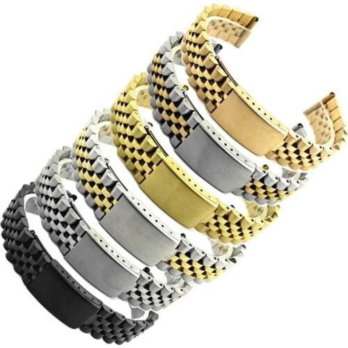 Men 5 Rows Stainless Steel Watchbands with Double Push Button Fold Watch Buckle Butterfly Deployment Clasp Watch Strap WB110