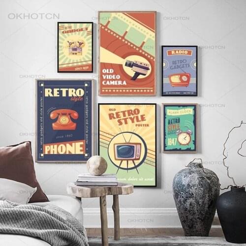 Retro Style Radio Camera Radio Telephone Nordic Posters and Prints Wall Art Canvas Painting Wall Pictures for Living Room Decor