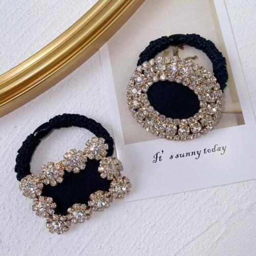 Baroque Full Rhinestone Hair Ties Fashion Accessories Women Rhinestone Round Rubber Band Ponytail Hair Rope Elastic Scrunchies