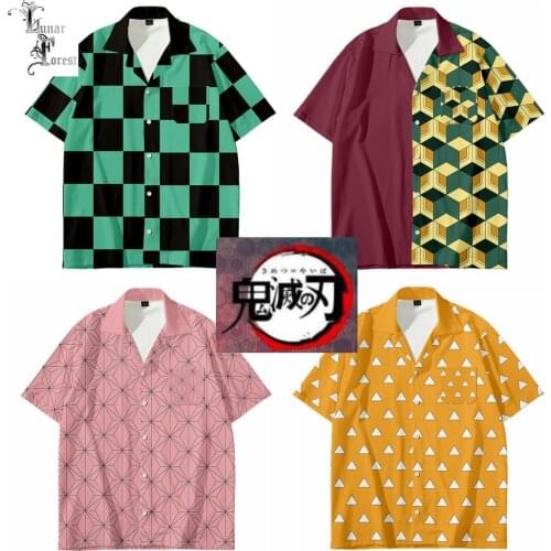 2021 Demon Slayer 3D Printing Unisex Shirt Women/Men Casual Summer Short Sleeve Loose Button Streetwear Anime clothes