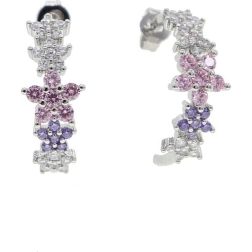 Pink Purple Stone Flower Earrings Fashion Jewelry Golden Plating White Resin Earrings Women Jewelry Girl Student Gifts for Party