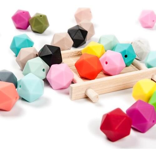 Cute-idea 14mm 10pcs Silicone Beads Polygon food grade BPA Free sensory Teether Nursing Pacifier, products Chewable Baby Toy