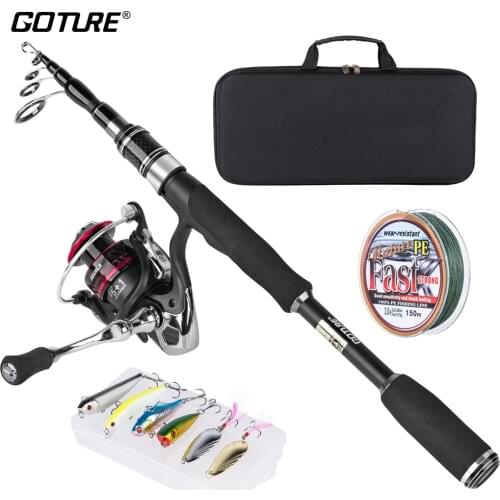 Goture Spinning Fishing Rod Reel Combo 1.68m 1.98m 2.25m 2.52m Telescopic Fishing Rod Spinning Reel Lure Line Fishing Kit