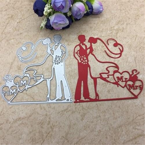 Wedding Love Cutting Dies Groom Bride Kissing Bouquets Stencils For DIY Scrapbooking Album Embossing Decor Metal Craft