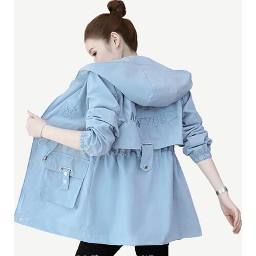 Hooded Trench Coat Women Outerwear 2021 New Spring Autumn Coat Overcoat Female Korean Mid-Length Plus Size Windbreaker Lady
