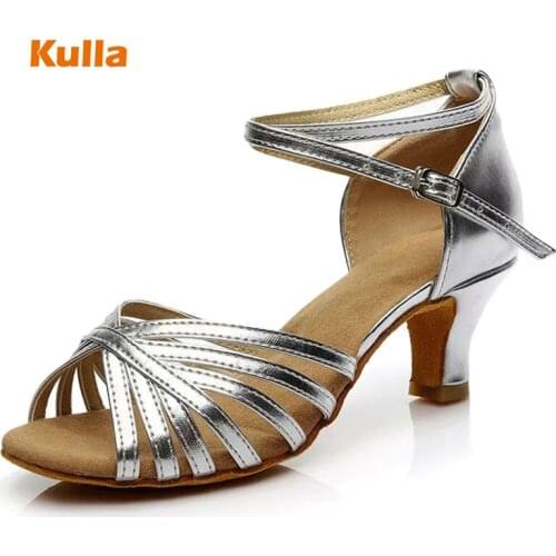 Brand PU Women Salsa Latin Dance Shoes Ladies Sliver/Gold Soft Sole Ballroom Tango Dancing Shoes Size 34-41 Heels Woman Sandals