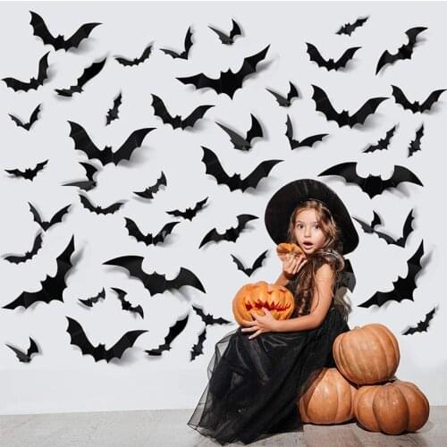 24/48Pcs Halloween Decoration 3D Black PVC Bat Halloween Party DIY Decor Bar Room Halloween Party Scary Decos Props Wall Sticker