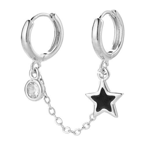 South Korea Dongdaemun twin-ear hole conjoined ear buckle Japan and South Korea personality pentagonal star rubber drop earrings