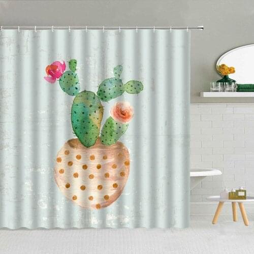 Tropical Plant Cactus Flower Shower Curtain Frabic High Quality Bathroom Supplies With Hooks Cloth Curtains Washable 3D Printing
