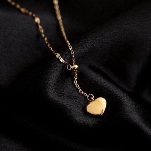 YUN RUO 18 K Gold Plated Heart Pendant Necklace Woman Adjust Chain Fashion 316 L Titanium Steel Jewelry Stainless Gift Not Fade