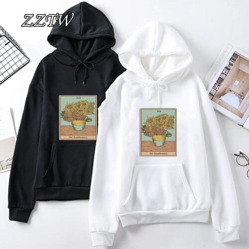 The Sunflower Winter Vintage Hoody Large Size Van Gogh Print Loose Long Sleeve Women Harajuku ins Fun Punk Hooded Sweatshirt
