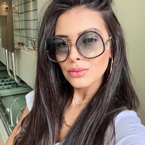 Oversized women sunglasses 2019 Vintage Gradient Shades Alloy frame sunglasses woman Shield Clear Lens Brand Sunglasses Female