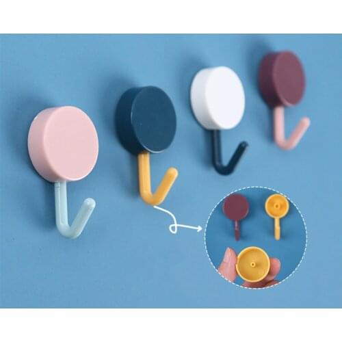 Plastic Round Wall Hook Hanger Creative Colorful Wall Sucker Waterproof Key Bag Holder Bathroom Adhesive Wall Hooks 10pcs