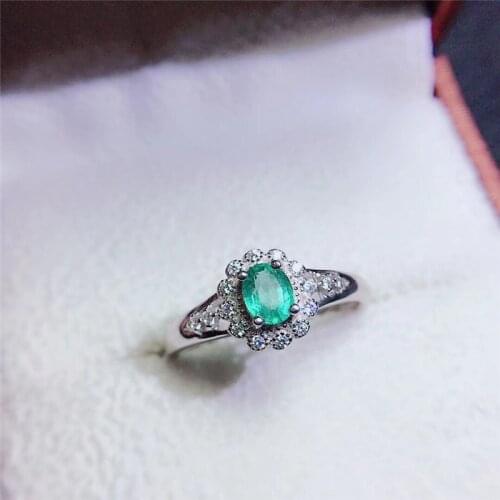100% Genuine Emerald Ring for Engagement 4*5mm Natural Emerald Silver Ring 925 Silver Emerald Jewelry