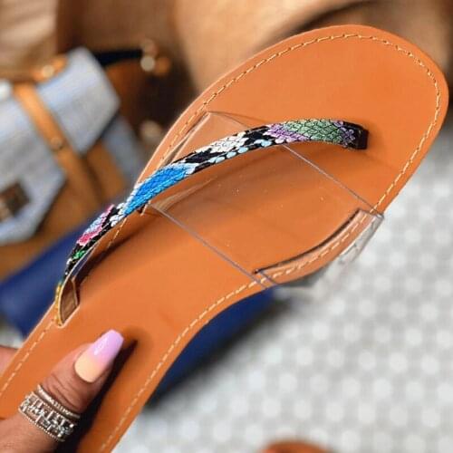 2020 new summer Outdoor flat bottom women slippers Fashion transparent snake pattern wild plus size beach slippers 37-42