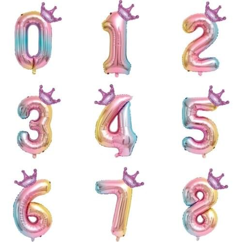 32 Inch Gradient Color Crown Balloon for Childrens Day Birthday Party Supplies Decoration Balloon T Stage Foil Number Balloon