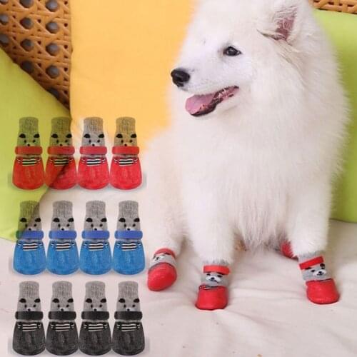 4pcs/Set Cute Cotton Rubber Pet Dog Shoes Waterproof Non-Slip Dog Rain Snow Boots Socks For Puppy Large Small Cats
