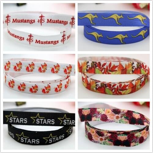5/8'' Free shipping Fold Elastic FOE sport leaf fall fox flower star printed headband headwear diy decoration wholesale OEM D585