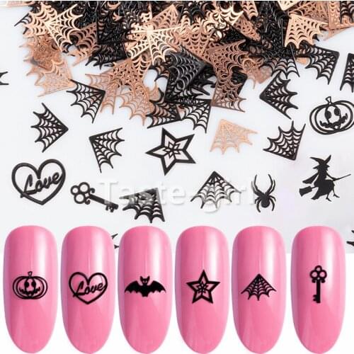 800 Pieces Black Gold Silver 3D Metal Nail Art Decoration Slice Sequins Silver Gold Nail Stickers Decal Foil Nails Accessoires