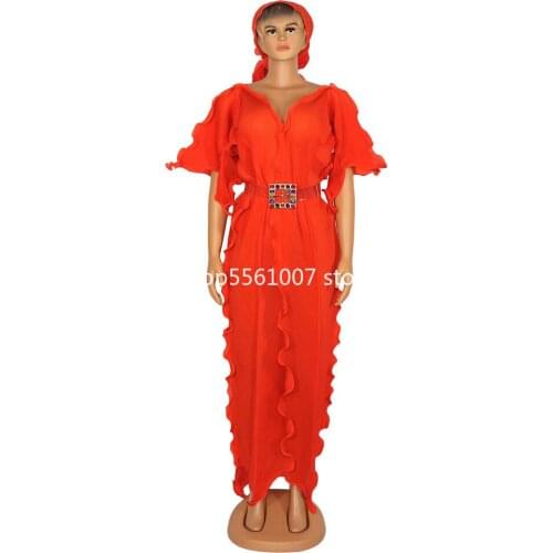 Africa Pleats Pleated New Flare Sleeve Long Dress Loose Large Ruffle Irregular Lady Long Dresses African Maxi Dresses For Women