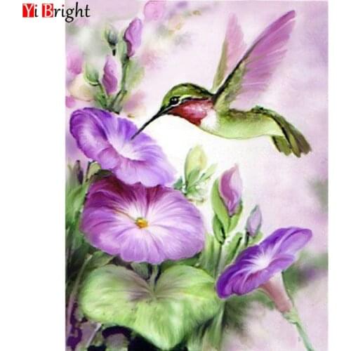 3d full diamond painting purple flowers handmade diamond embroidery Hummingbird stickers 5d diy diamond pictures of Rhinestone
