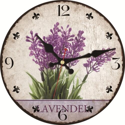 WONZOM Lavender Purple Silent Large Wooden Wall Clock, Home Decor Study, Living Room No Ticking Farmhouse Kitchen Wall Clocks