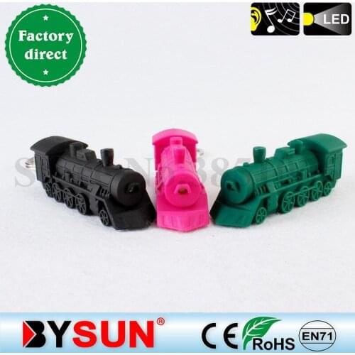 10pcs/lot Wholesale Newest Vintage Locomotive Flashlight Keychain LED Train Keyrings with Sound