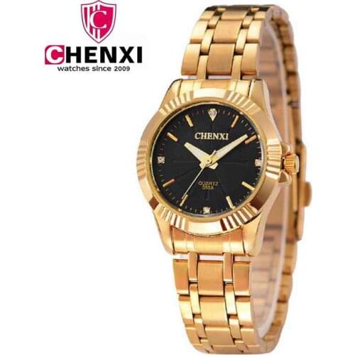 CHENXI Brand Top Luxury Ladies Gold Watch Women Golden Clock Female Women Dress Rhinestone Quartz Waterproof Watches Feminine