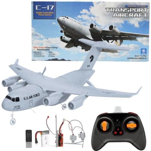 C17 RC Drone DIY Aircraft Transport Aircraft 373mm Wingspan EPP RC Drone Airplane 2.4GHz 2CH 3-Axis Aircraft for Children Toy