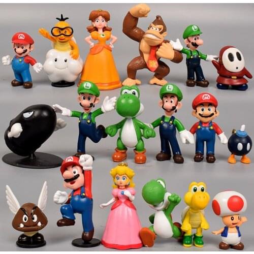 18Pcs/Lot Super Mario Bros PVC Action Figures Toys anime toy dolls Luigi Yoshi Bowser Peach Model Cartoon Dolls birthday gifts