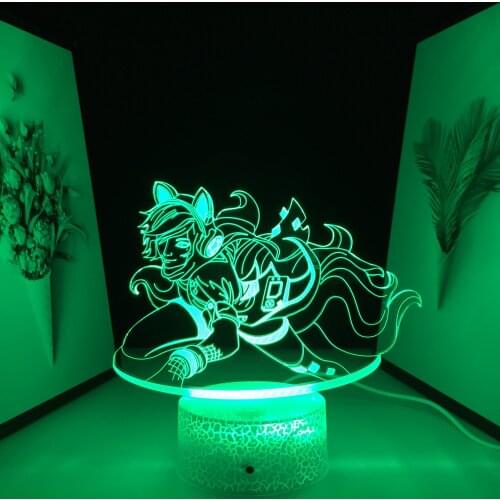 Game League of Legends Character Ari 3D Night Light Beautiful Girl Figure Ornaments for Couple Children Festival Birthday Gifts