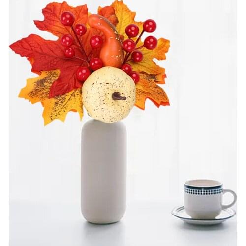 Artificial Maple Leaves Branch Simulation Pumpkin Foam Red Fruit Harvest Festival Props Fake Plant Home Decor