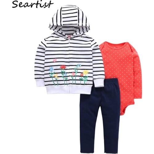 Seartist Newborn Clothing Set Bebes Baby Girls Boys Autumn Striped 3Pcs Set Hoodies+Romper+Pants Baby Girl Clothes 2021New 30G
