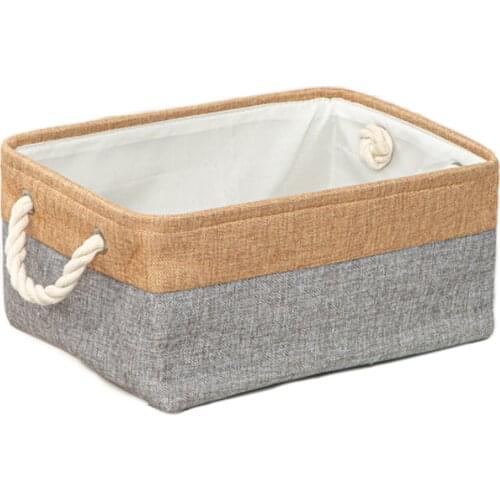 Storage Basket Rectangle Clothes Kids Toys Organizer Linen Foldable W/ Handle No Cover Folding Convenient 3 Sizes Simple Cotton
