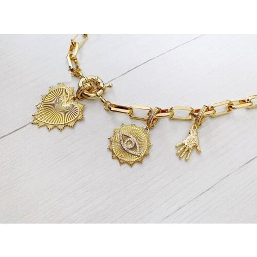 Metal DIY choker colliers femme accessories natural stone heart star pearl elephant evil eye smile face pendant charms necklace