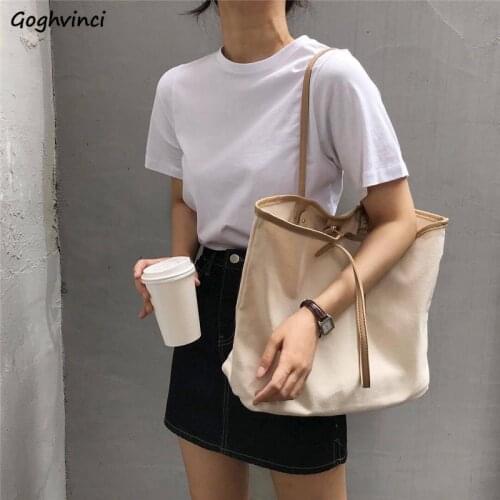 Women Fashion Shopping Bags Canvas Patchwork Female Handbag Casual Convenient Large Capacity Korean Style Simple Tote All-match